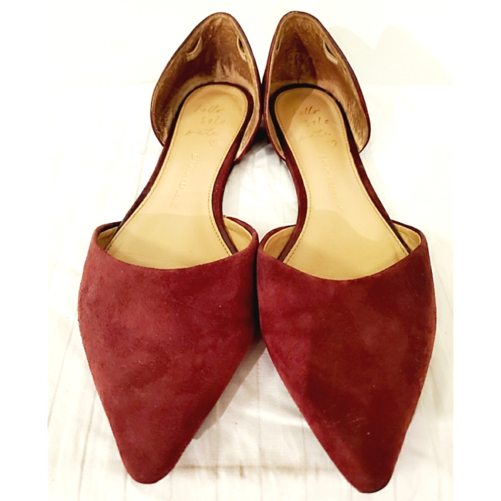 Banana Republic Maroon Red Suede Pointed Toe Hello Sole Mate D’Orsay Flats Sz 8.